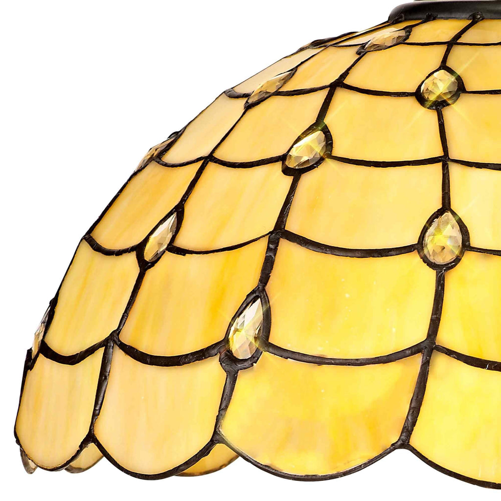NLK00549 Chrisy 2 Light Stepped Design Floor Lamp With 40cm Tiffany Shade Beige/Clear Crystal/Aged Antique Brass