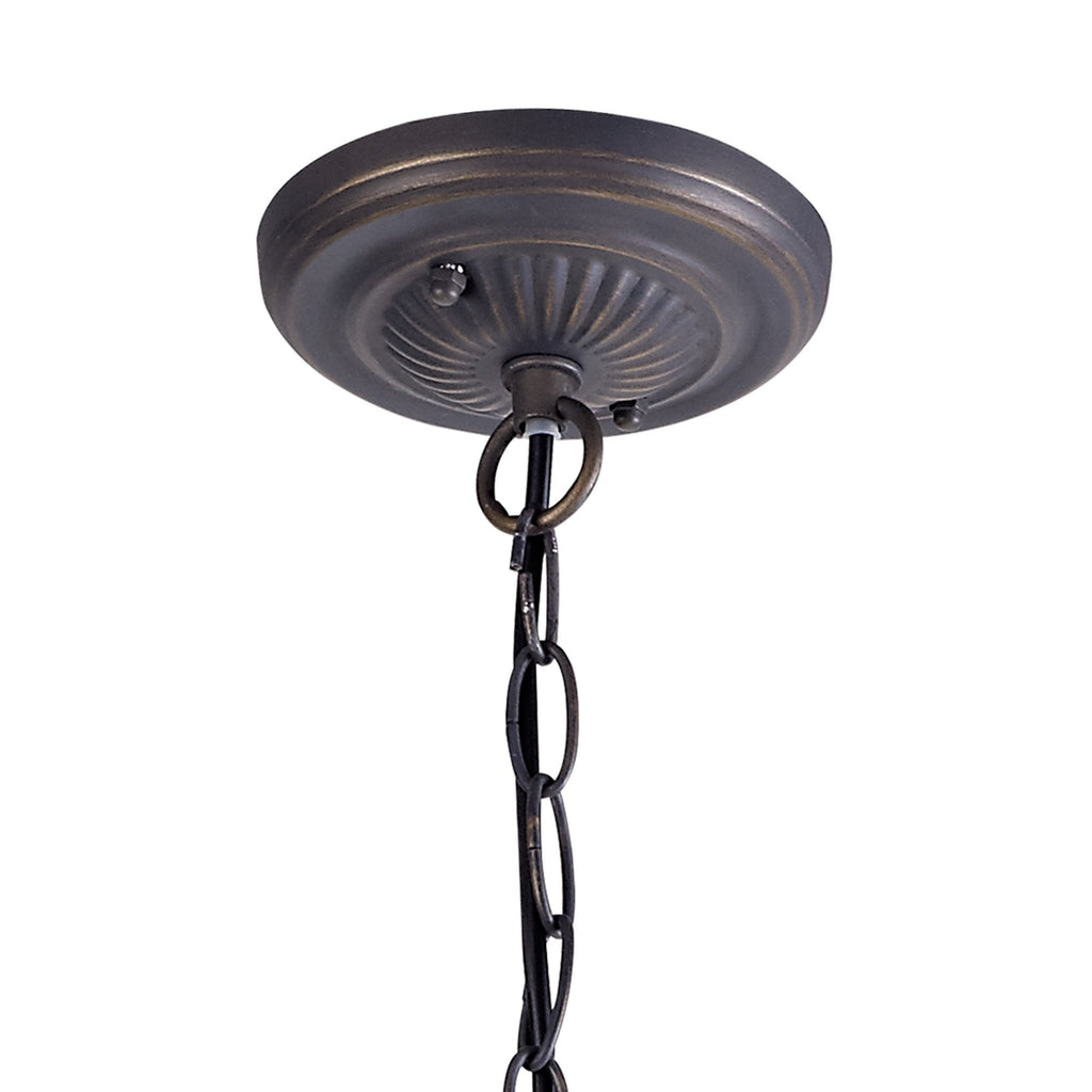 NLK00569 Chrisy 1 Light Down Lighter Pendant With 50cm Tiffany Shade Beige/Clear Crystal/Aged Antique Brass