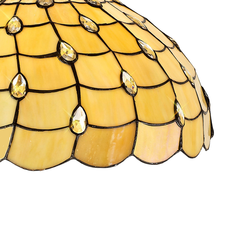 NLK00569 Chrisy 1 Light Down Lighter Pendant With 50cm Tiffany Shade Beige/Clear Crystal/Aged Antique Brass