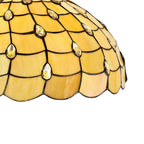 NLK00569 Chrisy 1 Light Down Lighter Pendant With 50cm Tiffany Shade Beige/Clear Crystal/Aged Antique Brass