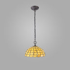 NLK00579 Chrisy 2 Light Down Lighter Pendant With 50cm Tiffany Shade Beige/Clear Crystal/Aged Antique Brass