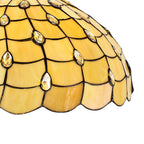 NLK00579 Chrisy 2 Light Down Lighter Pendant With 50cm Tiffany Shade Beige/Clear Crystal/Aged Antique Brass