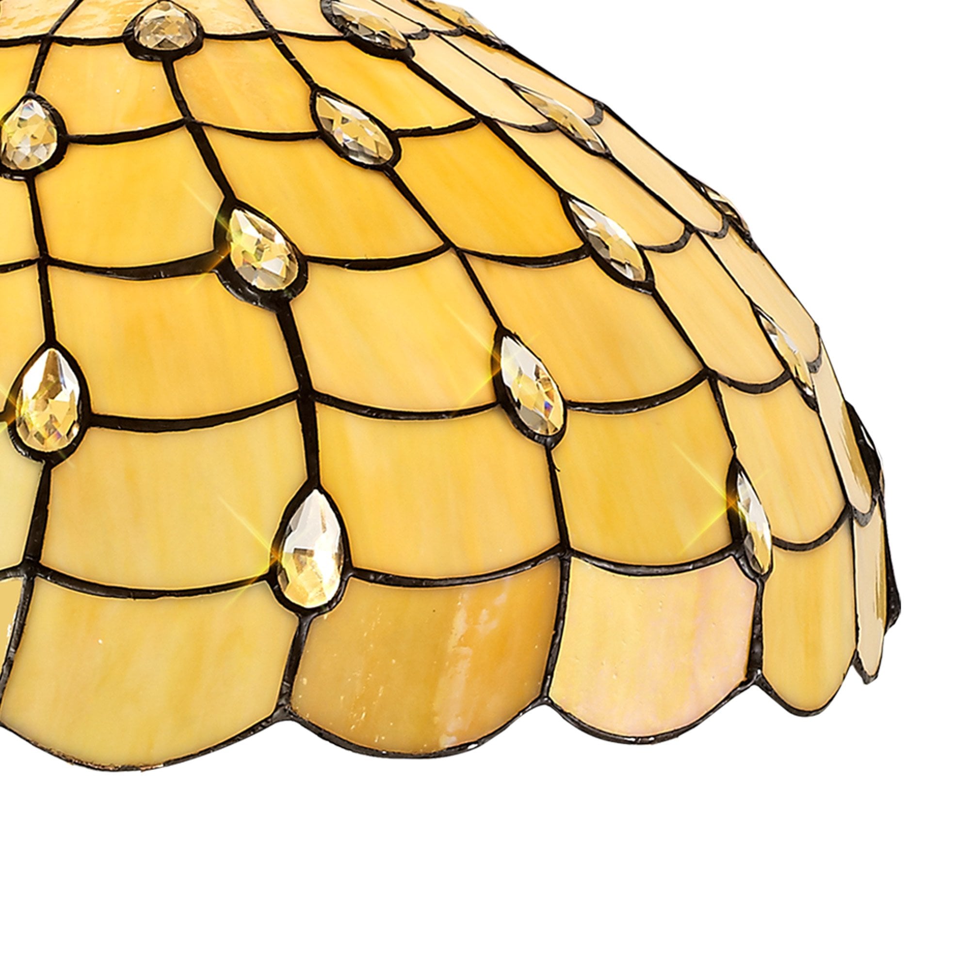 NLK00579 Chrisy 2 Light Down Lighter Pendant With 50cm Tiffany Shade Beige/Clear Crystal/Aged Antique Brass
