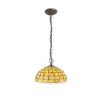 NLK00589 Chrisy 3 Light Down Lighter Pendant With 50cm Tiffany Shade Beige/Clear Crystal/Aged Antique Brass