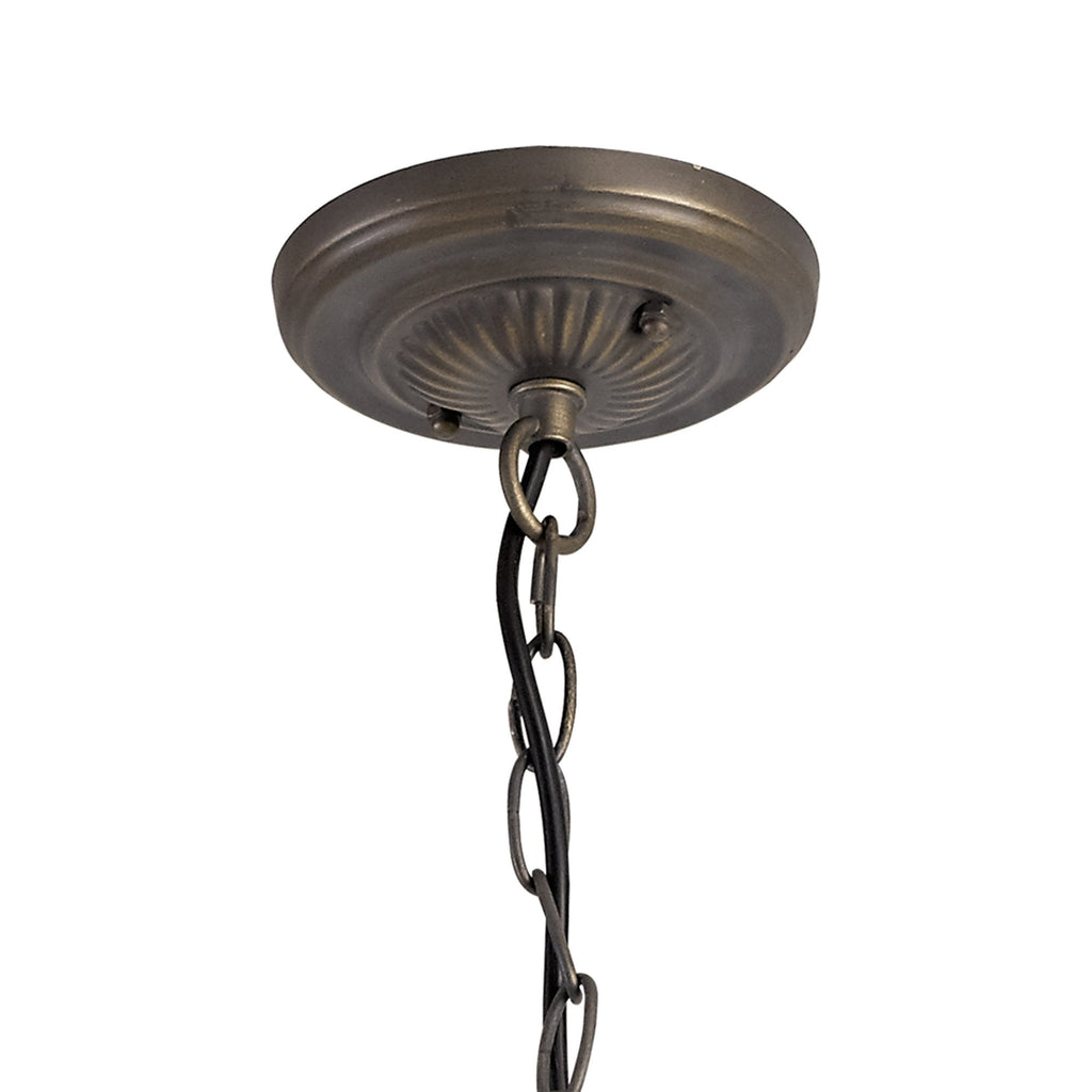 NLK00589 Chrisy 3 Light Down Lighter Pendant With 50cm Tiffany Shade Beige/Clear Crystal/Aged Antique Brass