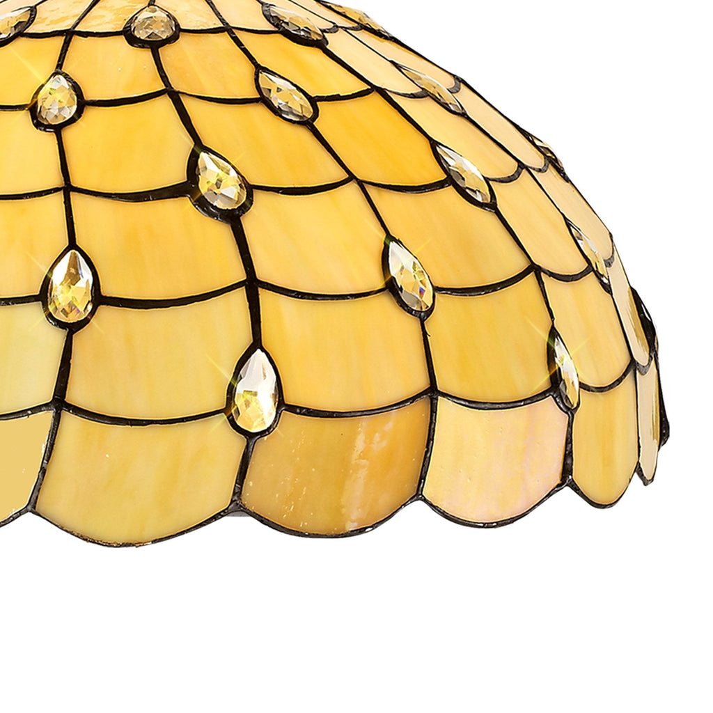 NLK00589 Chrisy 3 Light Down Lighter Pendant With 50cm Tiffany Shade Beige/Clear Crystal/Aged Antique Brass