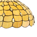 NLK00589 Chrisy 3 Light Down Lighter Pendant With 50cm Tiffany Shade Beige/Clear Crystal/Aged Antique Brass