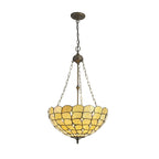 NLK00599 Chrisy 3 Light Up Lighter Pendant With 50cm Tiffany Shade Beige/Clear Crystal/Aged Antique Brass