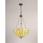NLK00599 Chrisy 3 Light Up Lighter Pendant With 50cm Tiffany Shade Beige/Clear Crystal/Aged Antique Brass