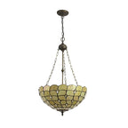 NLK00599 Chrisy 3 Light Up Lighter Pendant With 50cm Tiffany Shade Beige/Clear Crystal/Aged Antique Brass