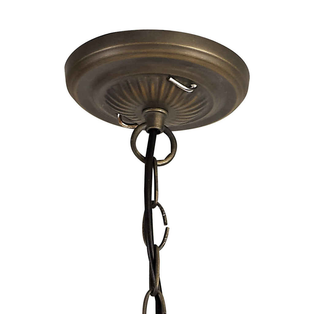 NLK00599 Chrisy 3 Light Up Lighter Pendant With 50cm Tiffany Shade Beige/Clear Crystal/Aged Antique Brass