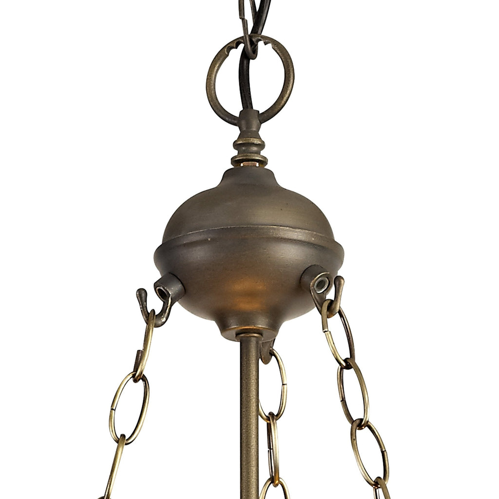 NLK00599 Chrisy 3 Light Up Lighter Pendant With 50cm Tiffany Shade Beige/Clear Crystal/Aged Antique Brass