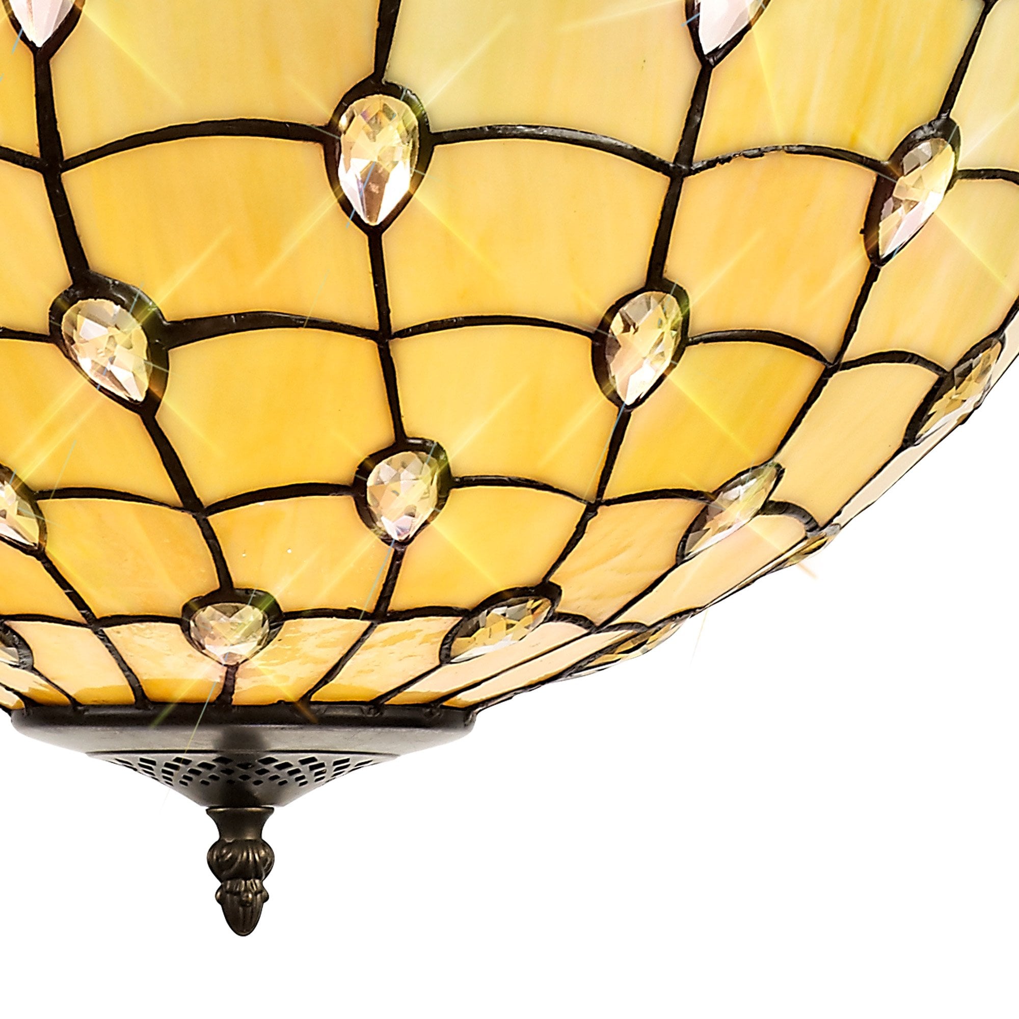 NLK00599 Chrisy 3 Light Up Lighter Pendant With 50cm Tiffany Shade Beige/Clear Crystal/Aged Antique Brass