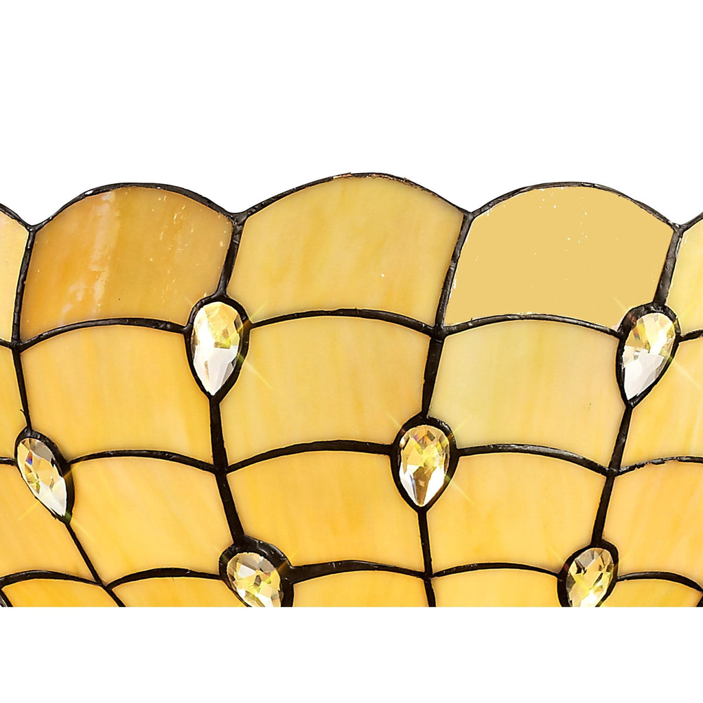 NLK00599 Chrisy 3 Light Up Lighter Pendant With 50cm Tiffany Shade Beige/Clear Crystal/Aged Antique Brass