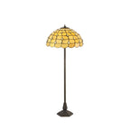 NLK00609 Chrisy 2 Light Octagonal Floor Lamp With 50cm Tiffany Shade Beige/Clear Crystal/Aged Antique Brass
