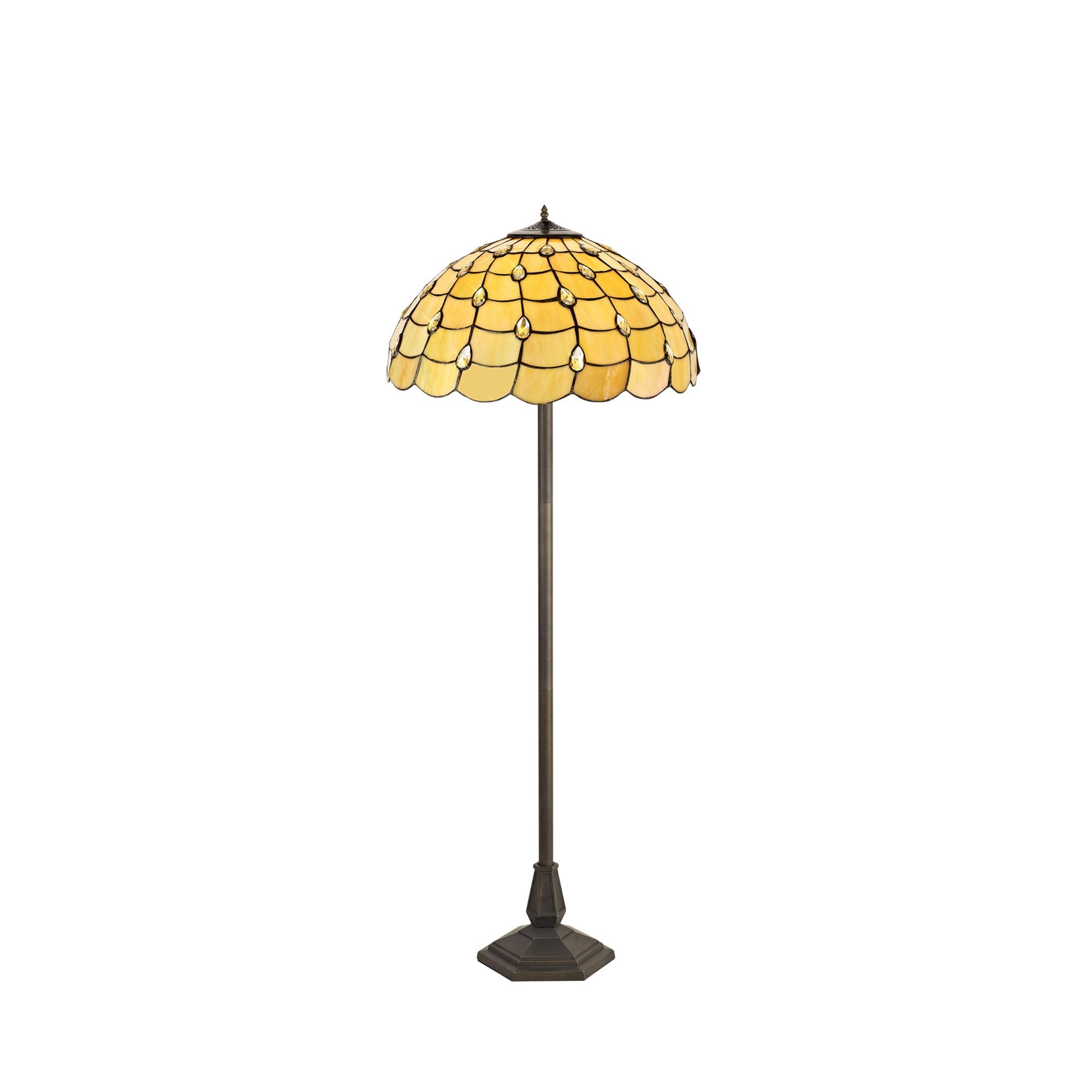 NLK00609 Chrisy 2 Light Octagonal Floor Lamp With 50cm Tiffany Shade Beige/Clear Crystal/Aged Antique Brass