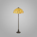 NLK00609 Chrisy 2 Light Octagonal Floor Lamp With 50cm Tiffany Shade Beige/Clear Crystal/Aged Antique Brass