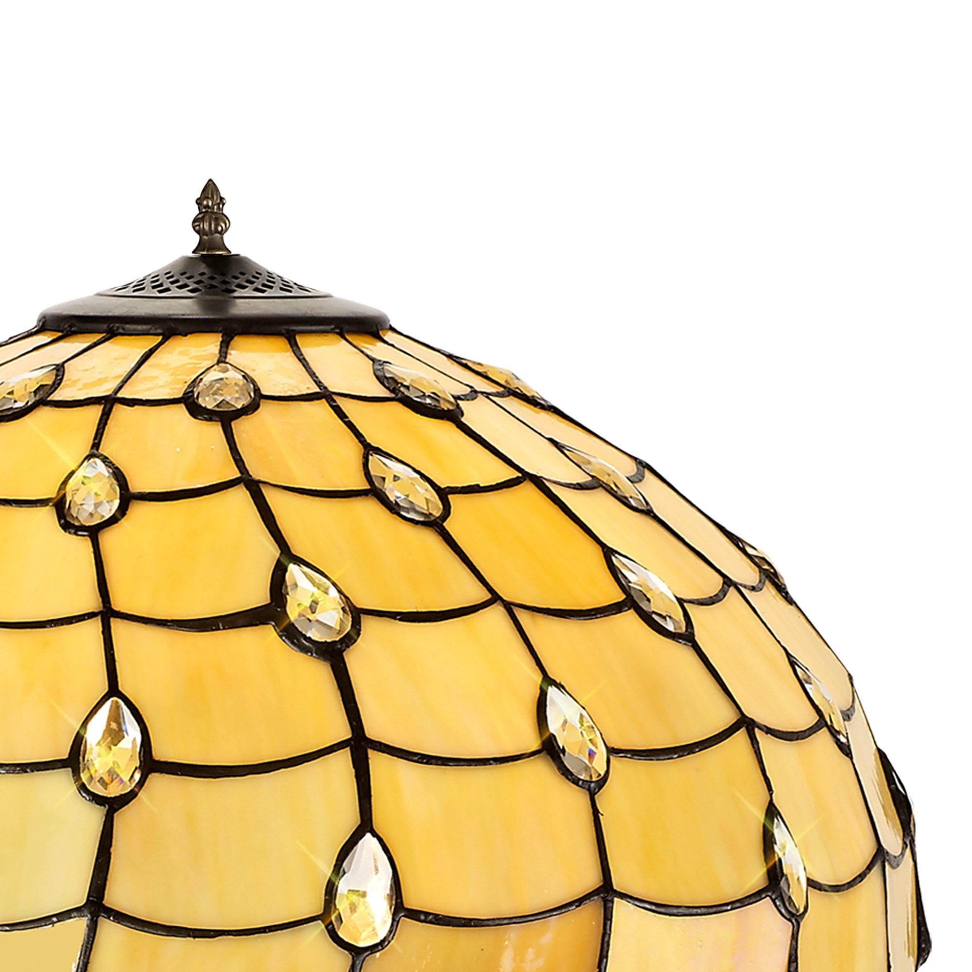 NLK00609 Chrisy 2 Light Octagonal Floor Lamp With 50cm Tiffany Shade Beige/Clear Crystal/Aged Antique Brass