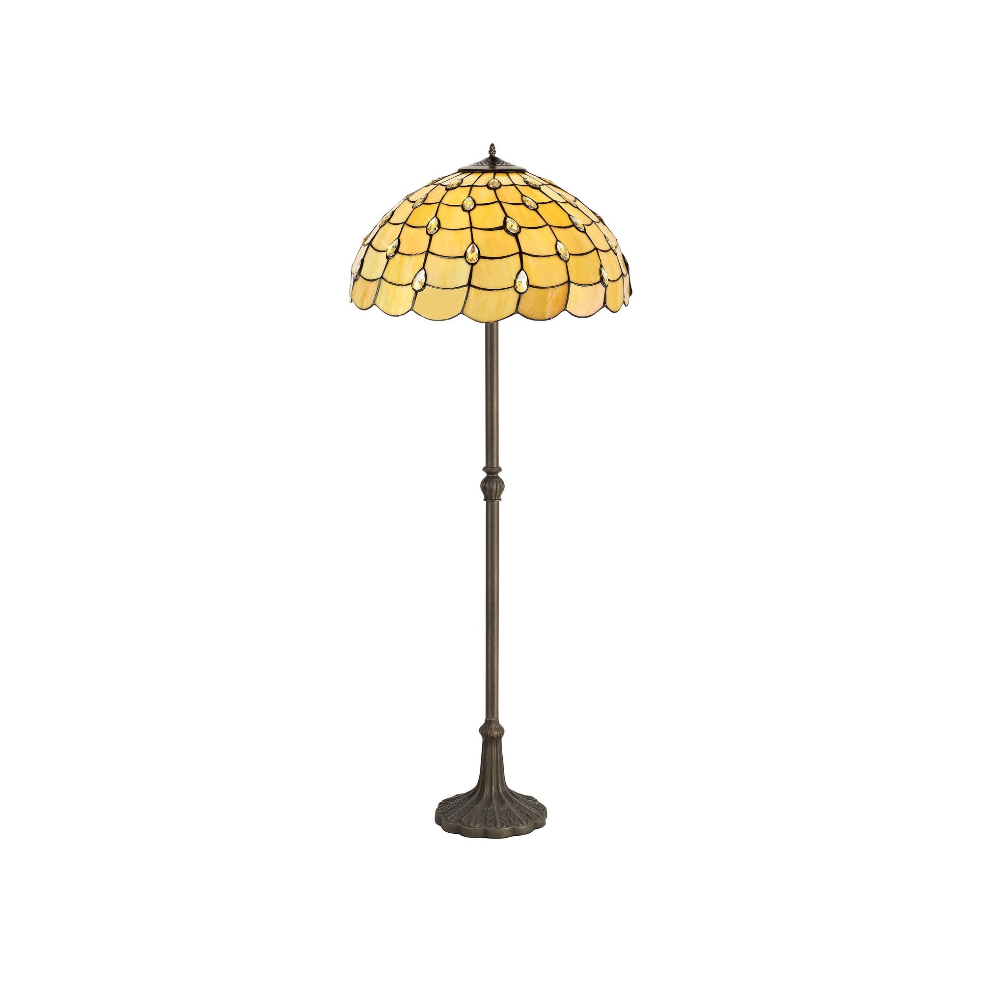 NLK00619 Chrisy 2 Light Leaf Design Floor Lamp With 50cm Tiffany Shade Beige/Clear Crystal/Aged Antique Brass