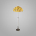 NLK00619 Chrisy 2 Light Leaf Design Floor Lamp With 50cm Tiffany Shade Beige/Clear Crystal/Aged Antique Brass