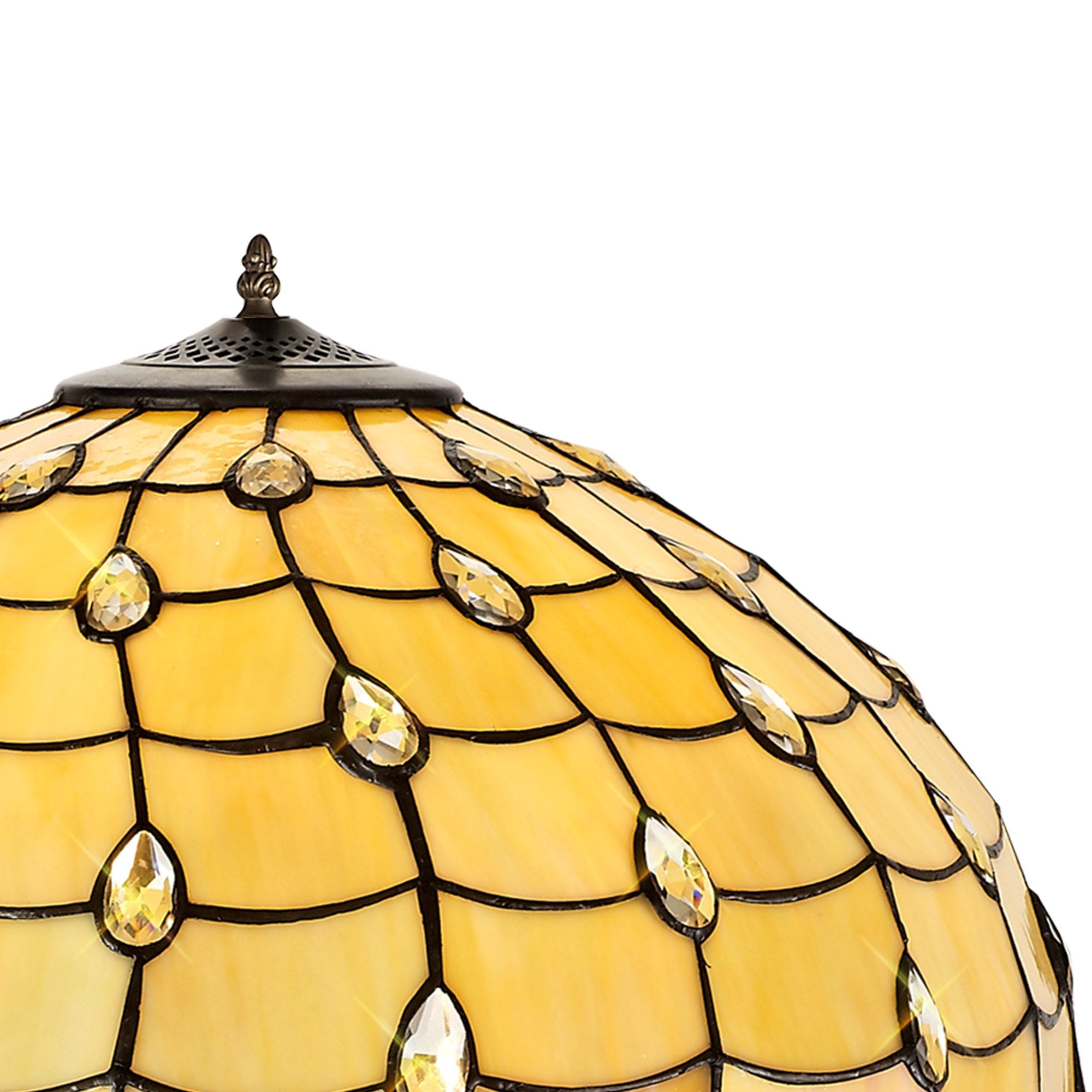 NLK00619 Chrisy 2 Light Leaf Design Floor Lamp With 50cm Tiffany Shade Beige/Clear Crystal/Aged Antique Brass