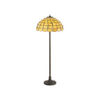 NLK00629 Chrisy 2 Light Stepped Design Floor Lamp With 50cm Tiffany Shade Beige/Clear Crystal/Aged Antique Brass
