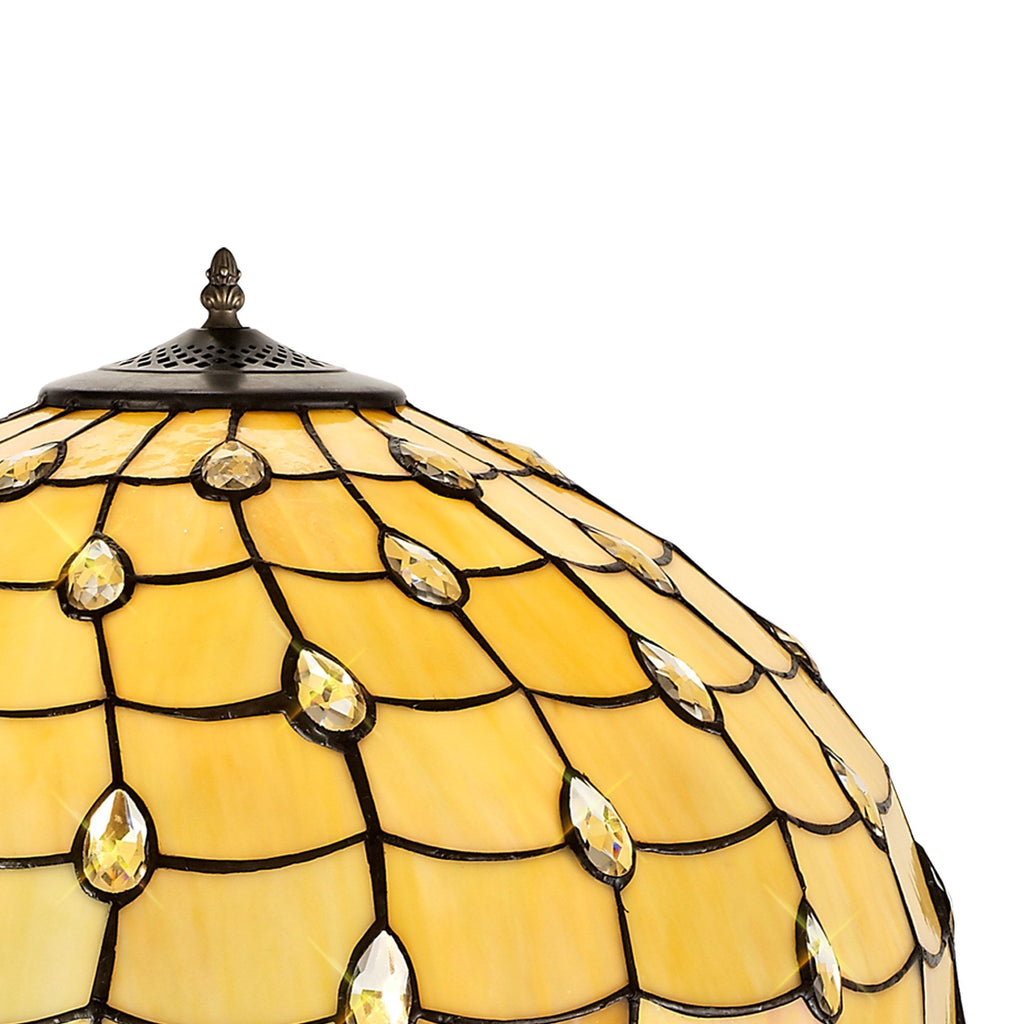 NLK00629 Chrisy 2 Light Stepped Design Floor Lamp With 50cm Tiffany Shade Beige/Clear Crystal/Aged Antique Brass