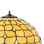 NLK00629 Chrisy 2 Light Stepped Design Floor Lamp With 50cm Tiffany Shade Beige/Clear Crystal/Aged Antique Brass