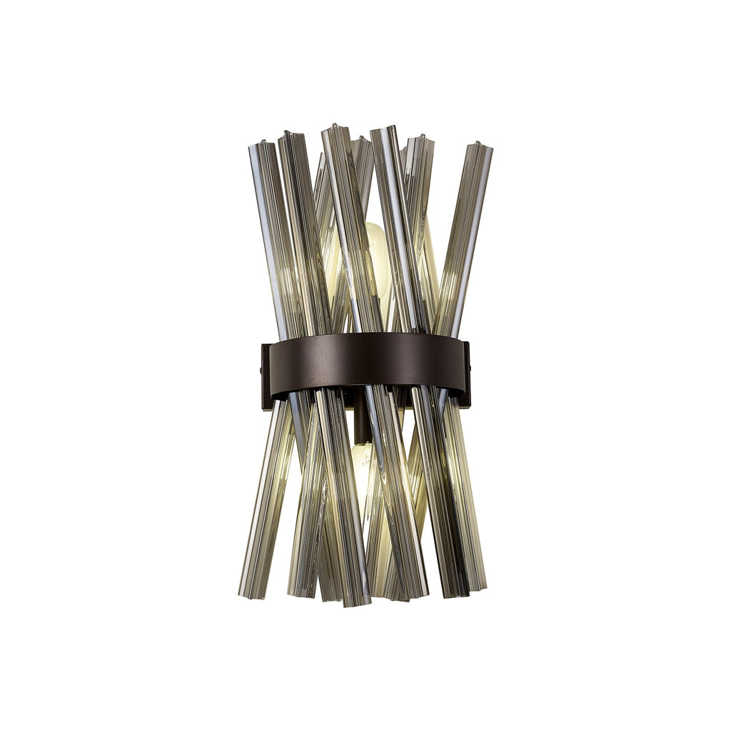 NL83639 Clover 2 Light Wall Light Brown Oxide / Smoke Glass