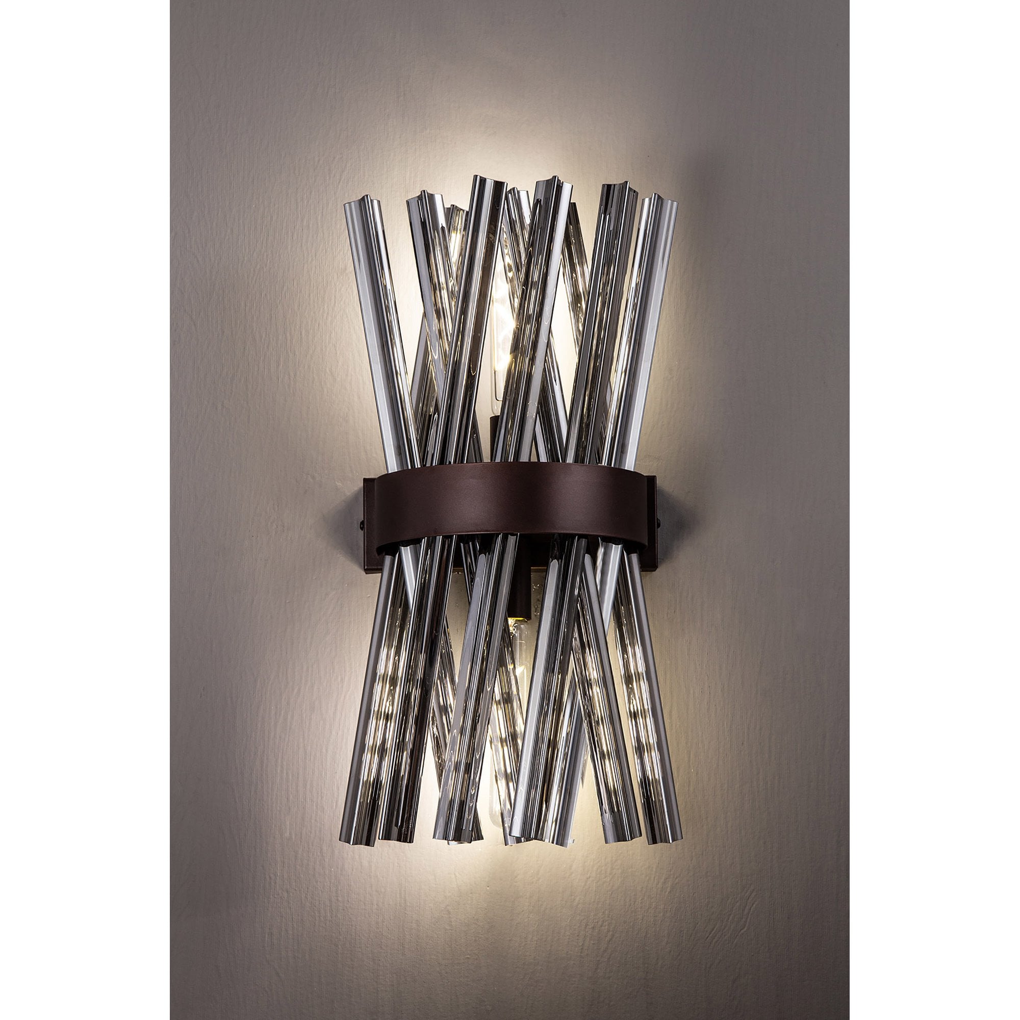 NL83639 Clover 2 Light Wall Light Brown Oxide / Smoke Glass