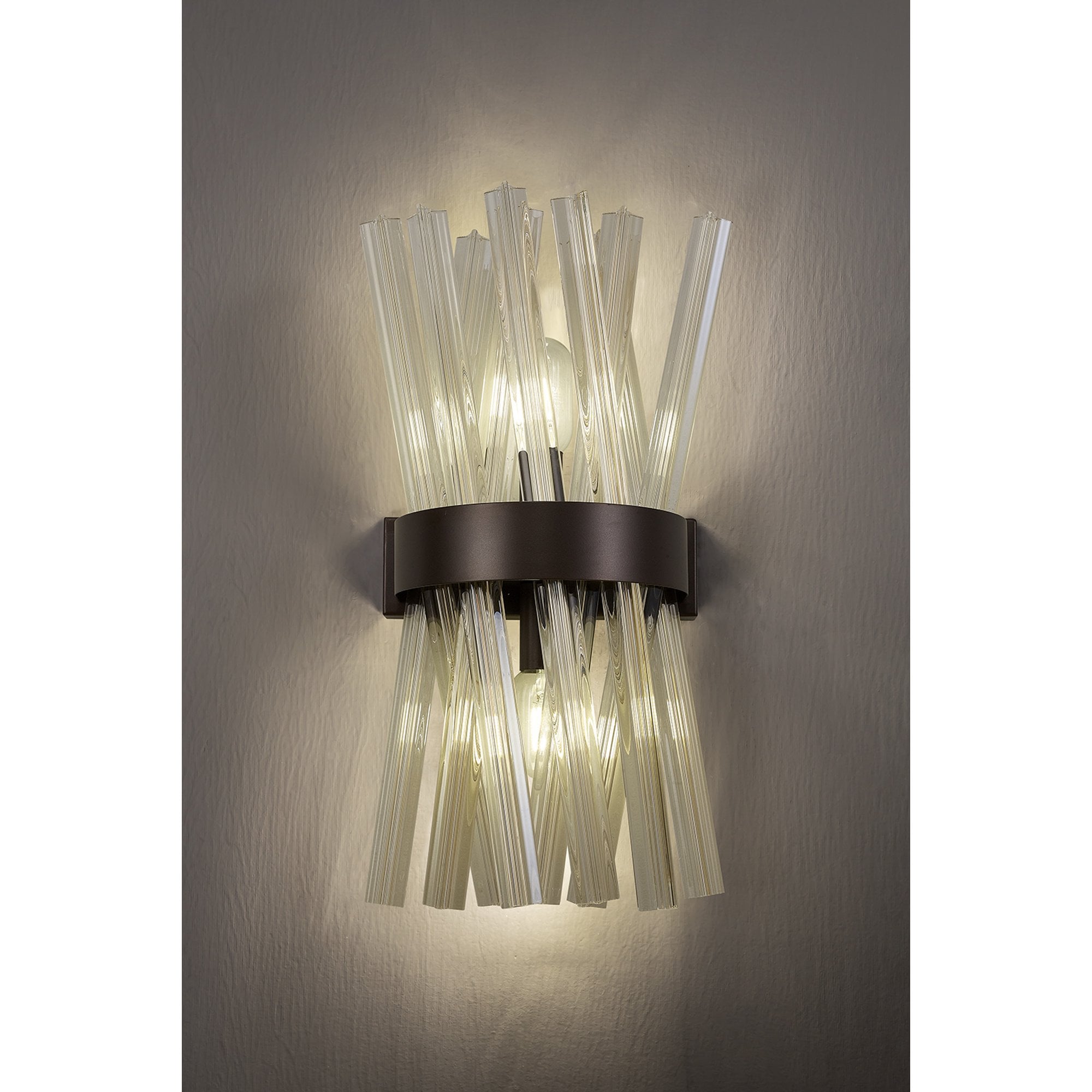 NL83649 Clover 2 Light Wall Light Brown Oxide / Champagne Glass