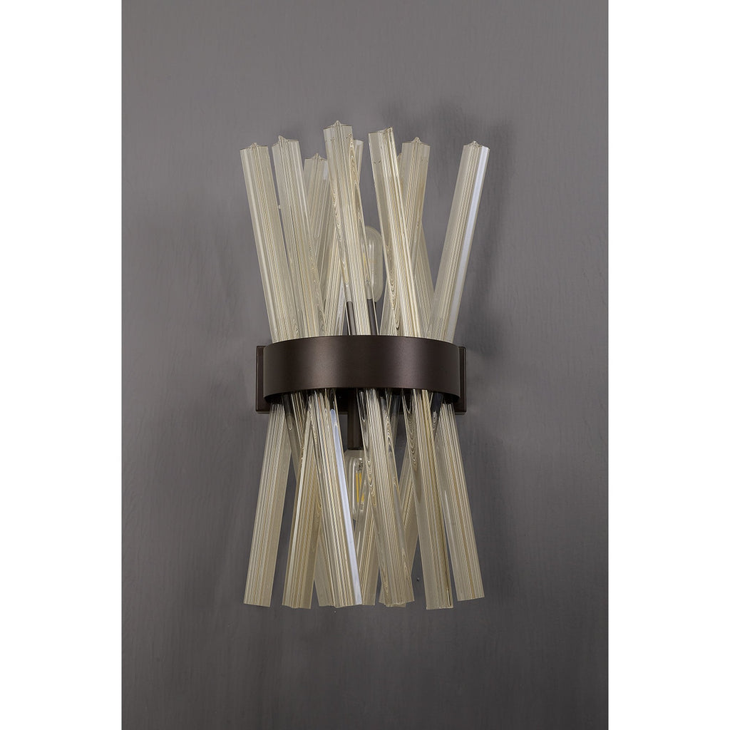 NL83649 Clover 2 Light Wall Light Brown Oxide / Champagne Glass