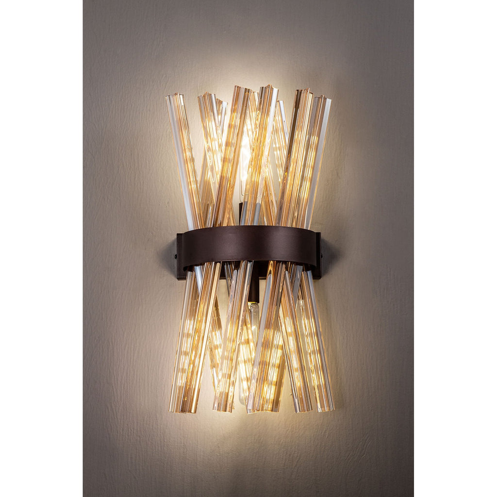 NL83649 Clover 2 Light Wall Light Brown Oxide / Champagne Glass