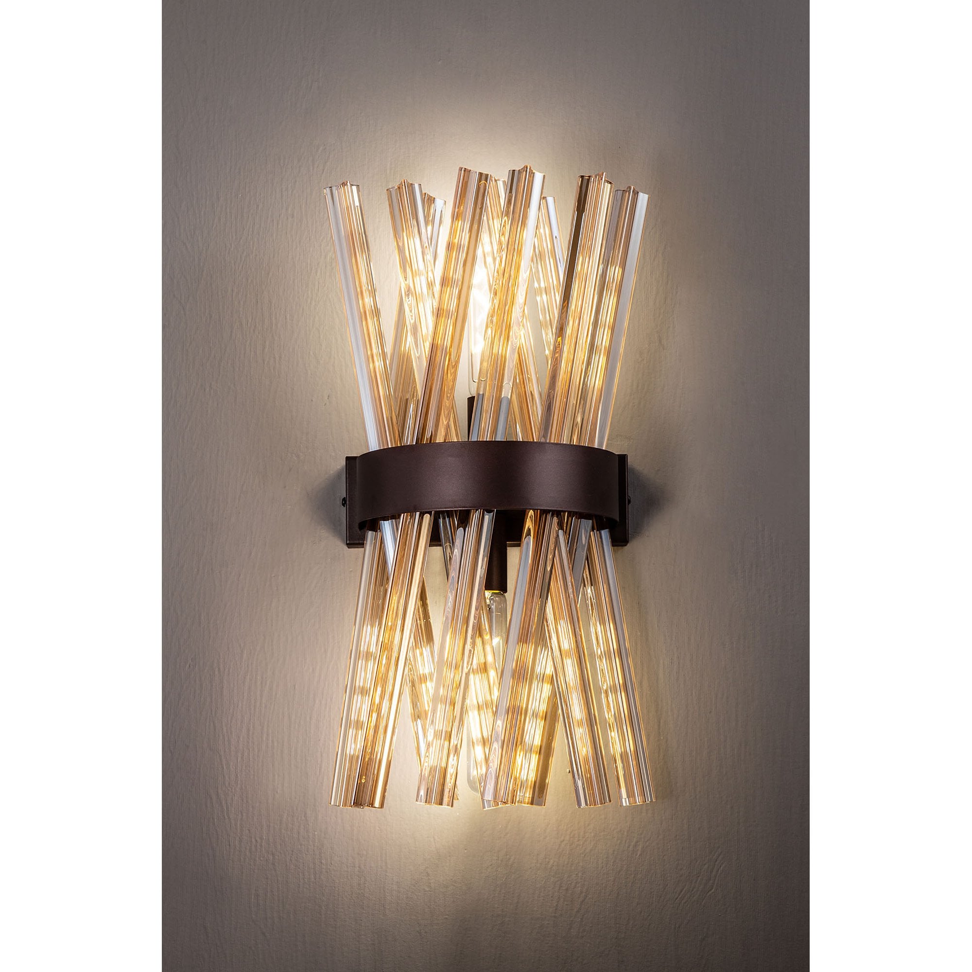 NL83649 Clover 2 Light Wall Light Brown Oxide / Champagne Glass