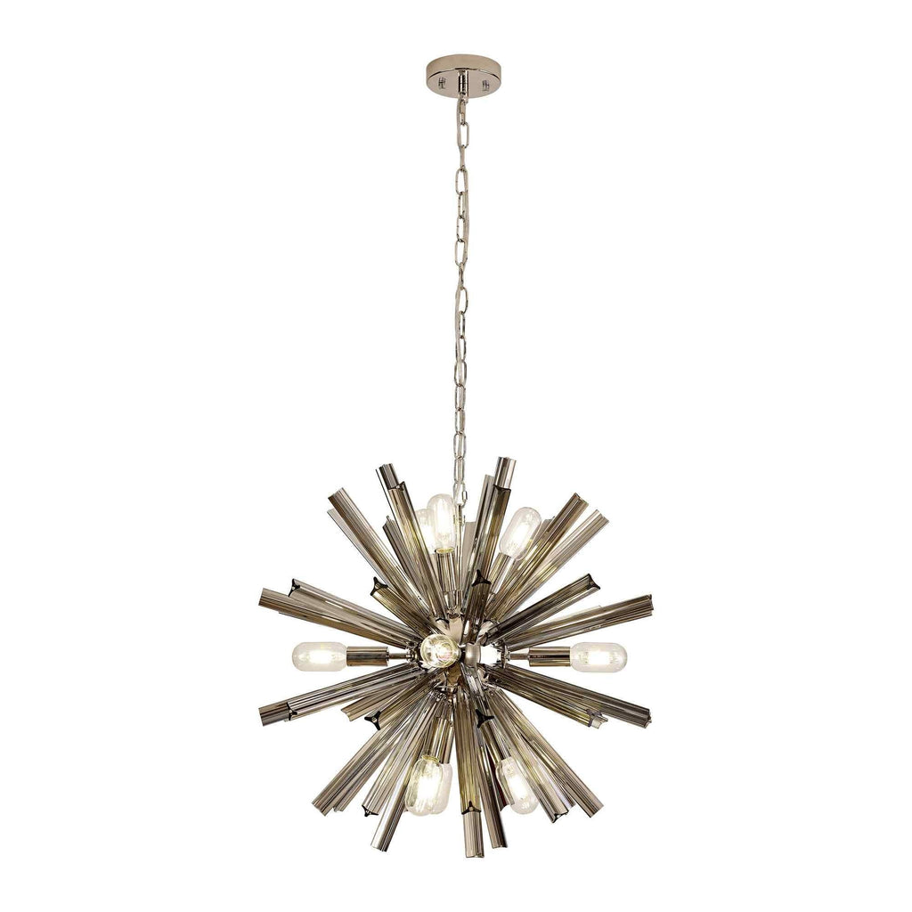 NL85109 Clover 10 Light Round Pendant Polished Nickel / Smoke Glass