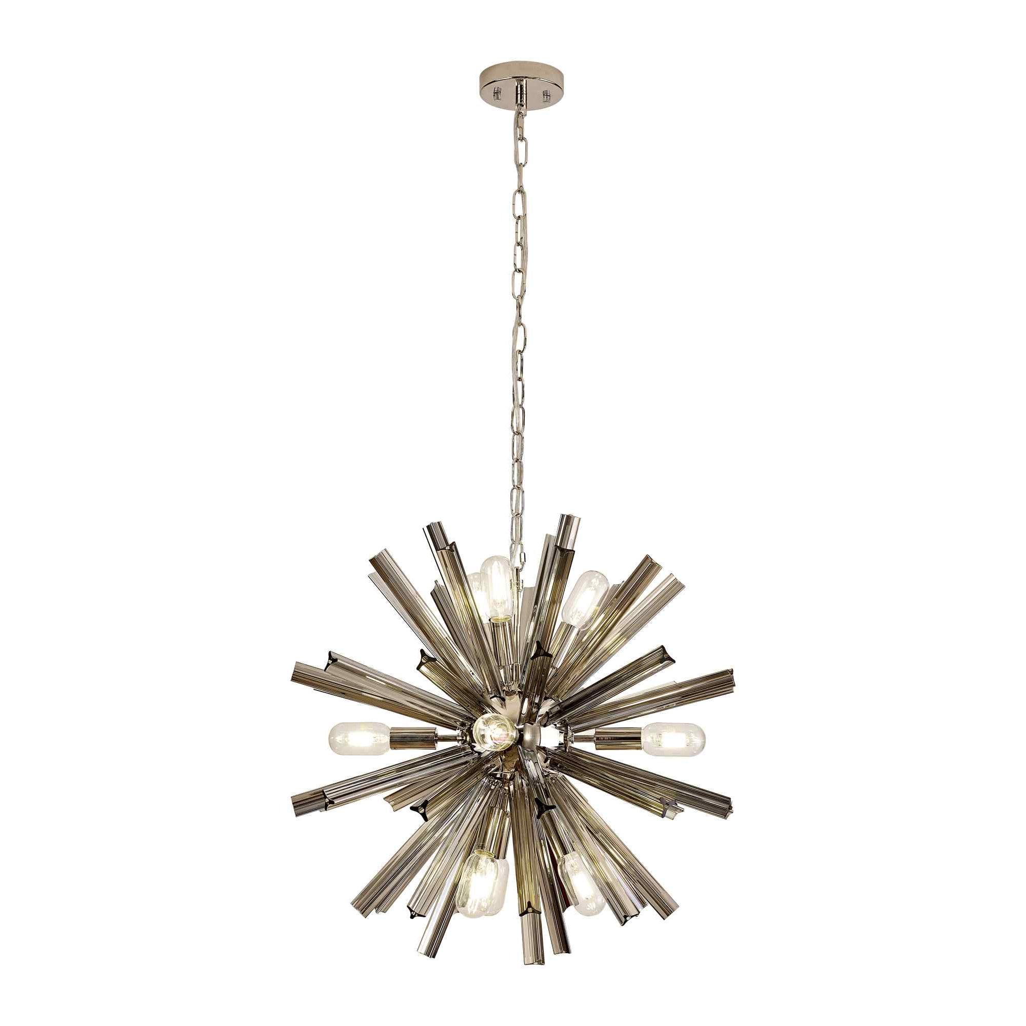 NL85109 Clover 10 Light Round Pendant Polished Nickel / Smoke Glass