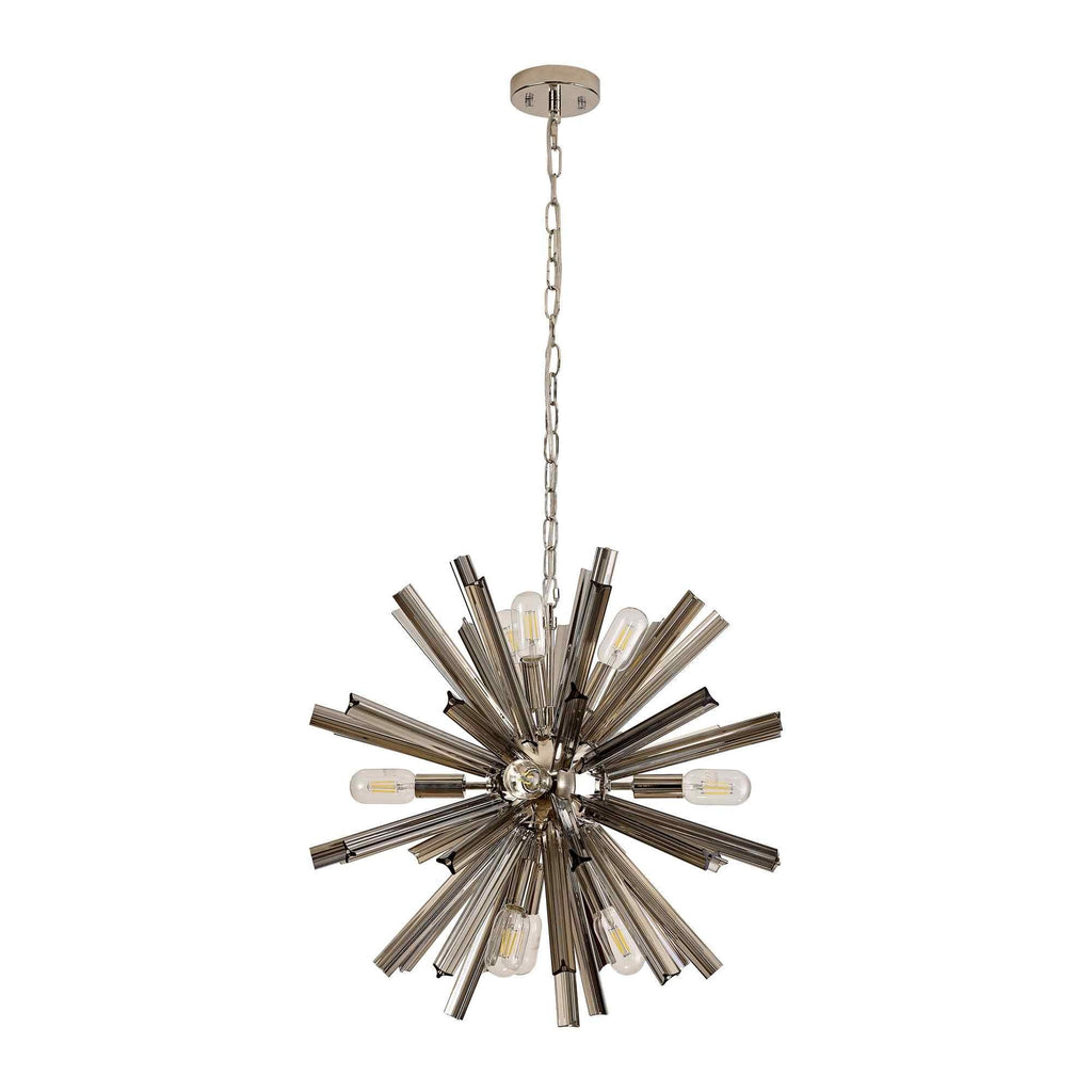 NL85109 Clover 10 Light Round Pendant Polished Nickel / Smoke Glass