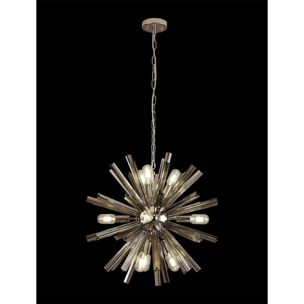 NL85109 Clover 10 Light Round Pendant Polished Nickel / Smoke Glass