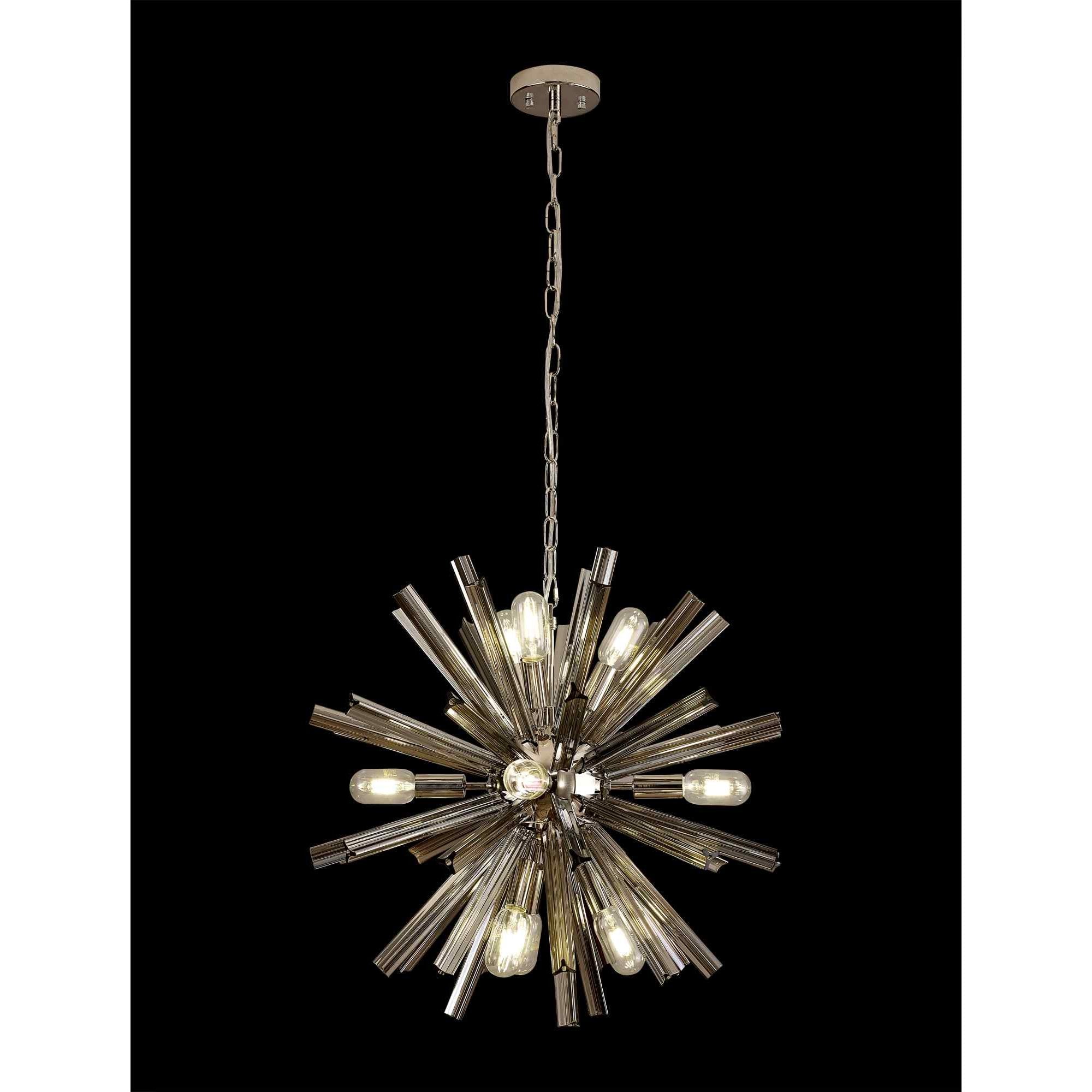 NL85109 Clover 10 Light Round Pendant Polished Nickel / Smoke Glass