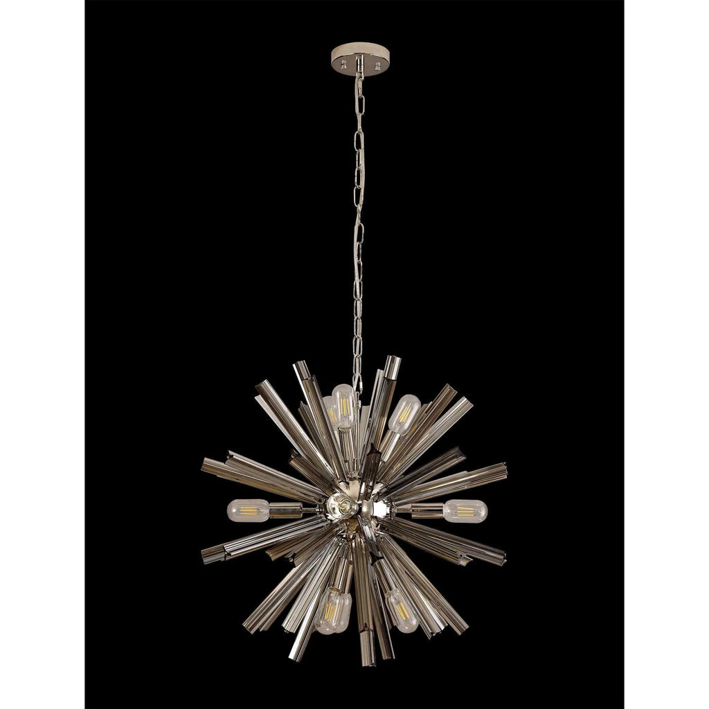 NL85109 Clover 10 Light Round Pendant Polished Nickel / Smoke Glass