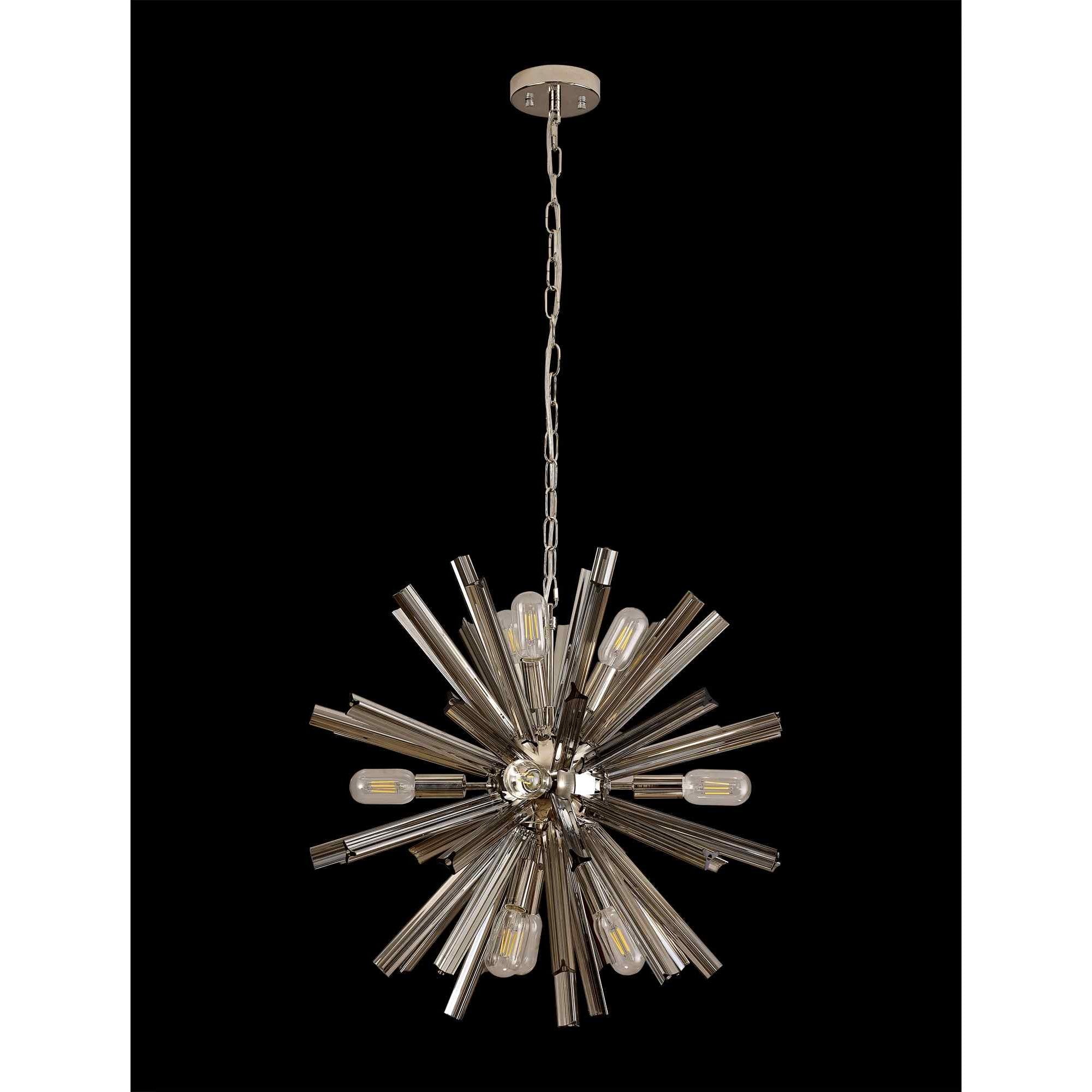 NL85109 Clover 10 Light Round Pendant Polished Nickel / Smoke Glass