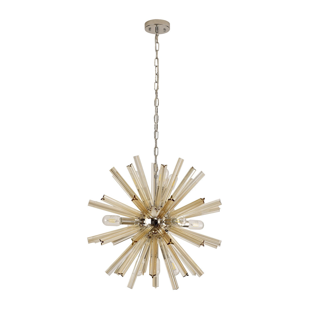 NL85119 Clover 10 Light Round Pendant Polished Nickel / Champagne Gold Glass