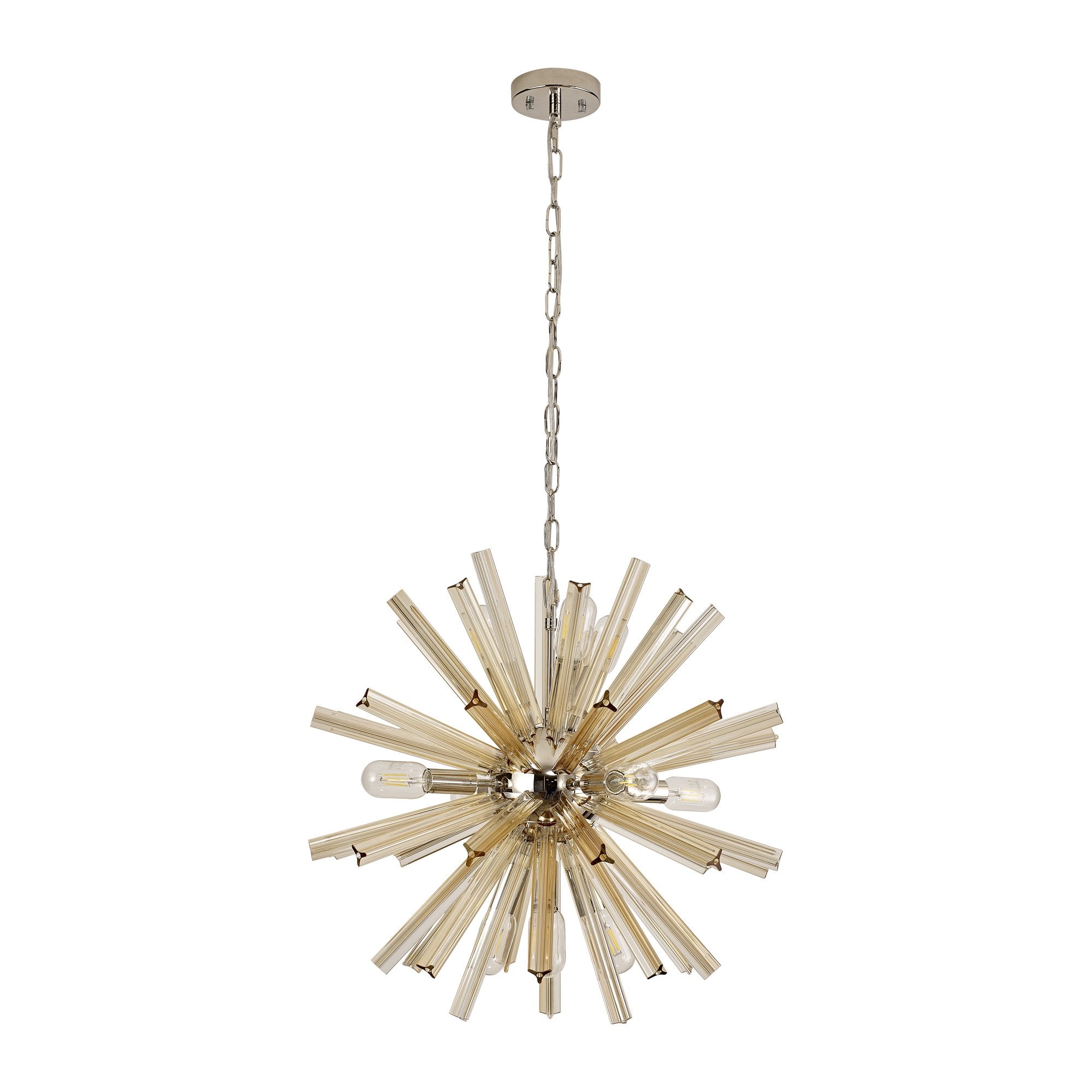 NL85119 Clover 10 Light Round Pendant Polished Nickel / Champagne Gold Glass