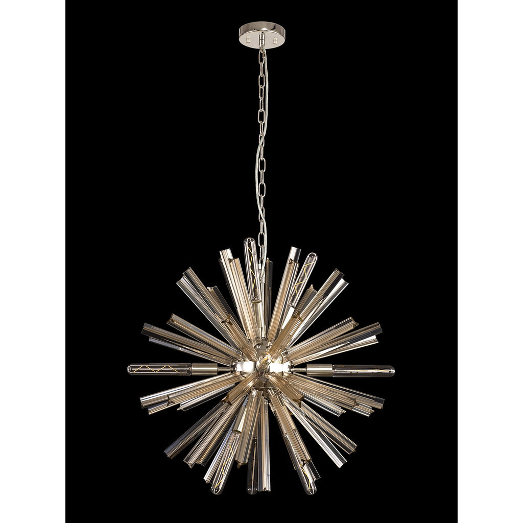 NL85119 Clover 10 Light Round Pendant Polished Nickel / Champagne Gold Glass