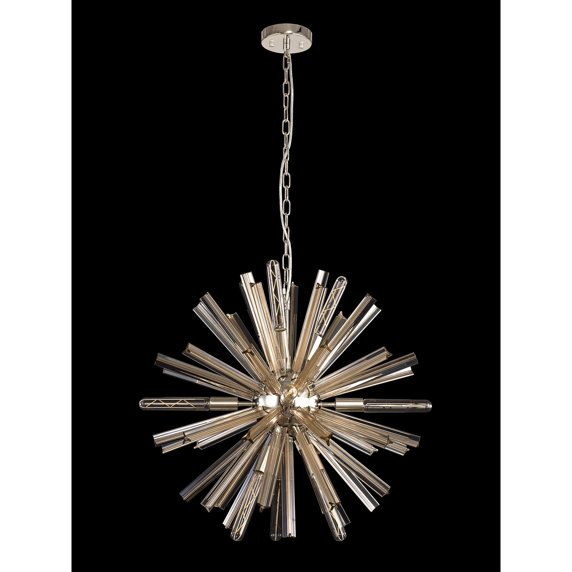 NL85119 Clover 10 Light Round Pendant Polished Nickel / Champagne Gold Glass