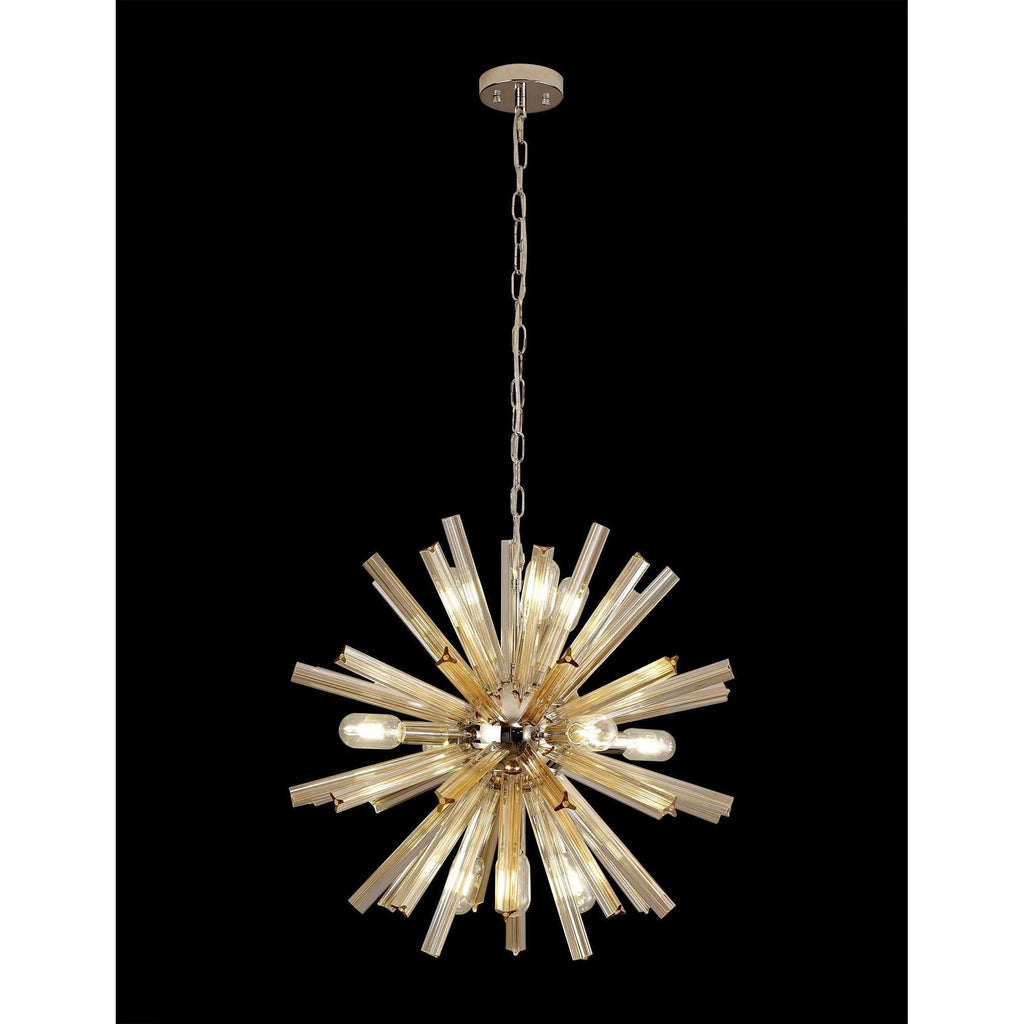 NL85119 Clover 10 Light Round Pendant Polished Nickel / Champagne Gold Glass