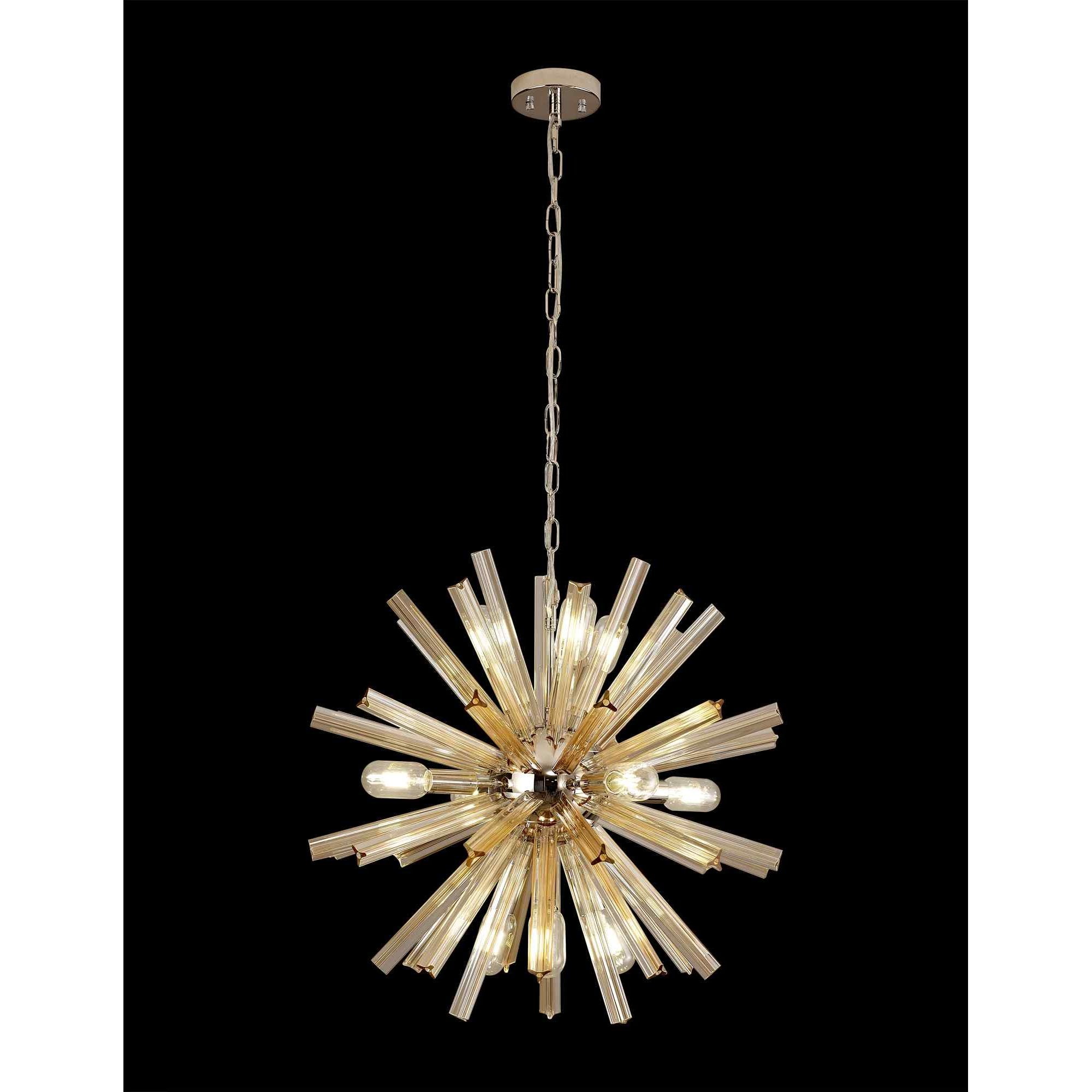 NL85119 Clover 10 Light Round Pendant Polished Nickel / Champagne Gold Glass