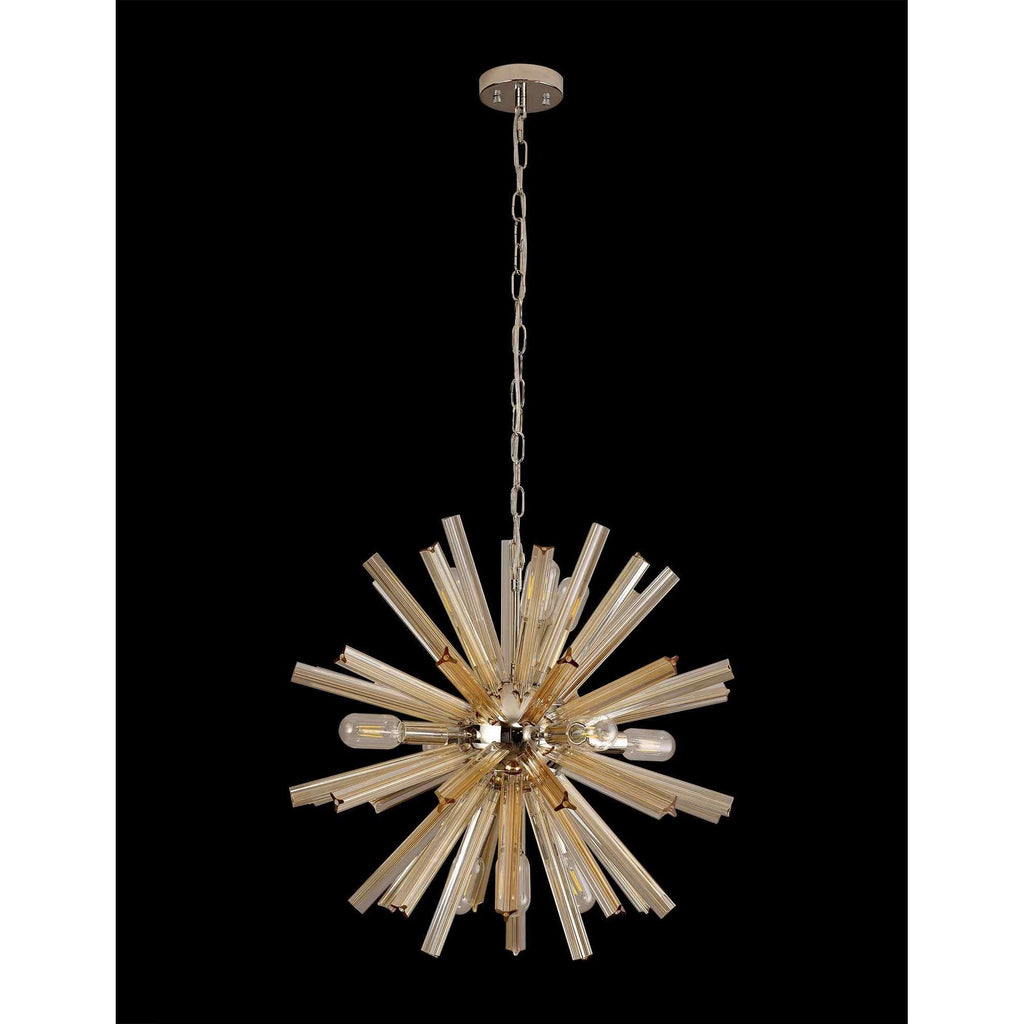 NL85119 Clover 10 Light Round Pendant Polished Nickel / Champagne Gold Glass