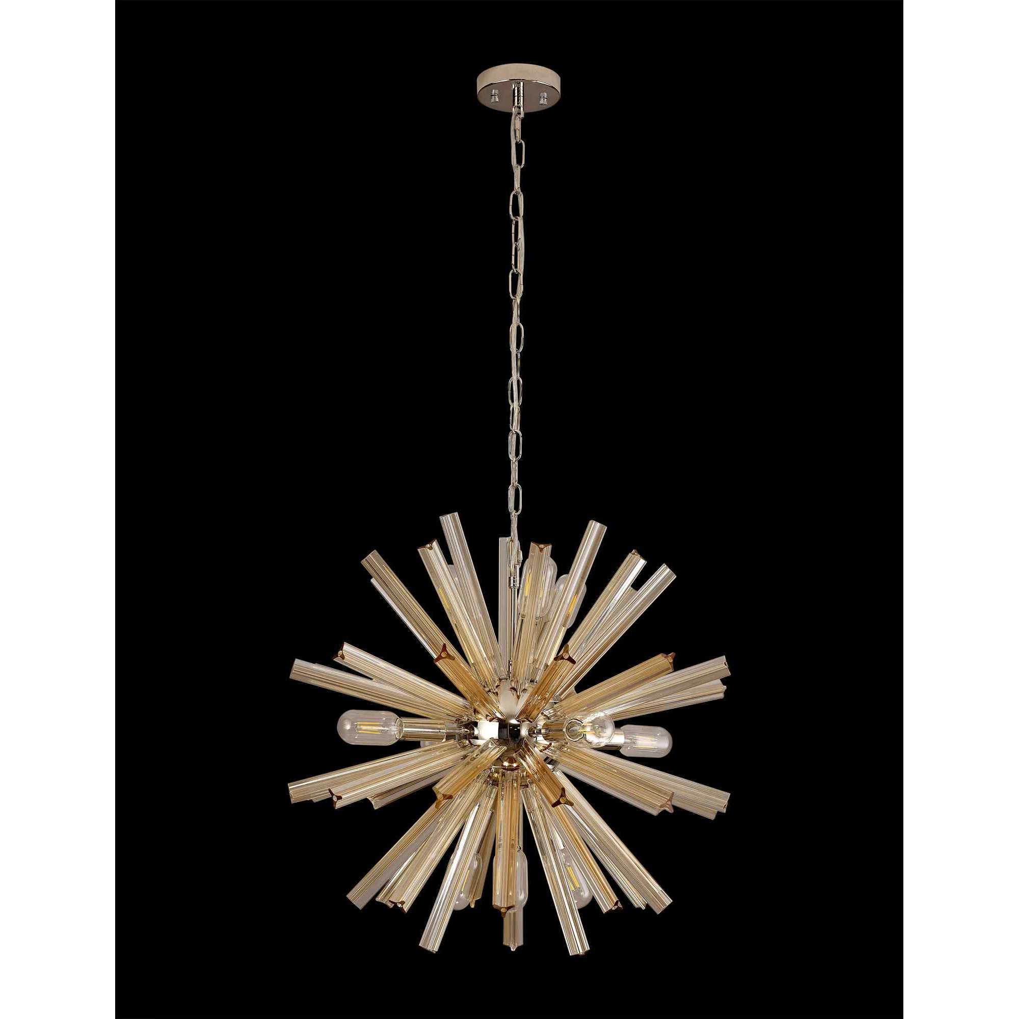 NL85119 Clover 10 Light Round Pendant Polished Nickel / Champagne Gold Glass