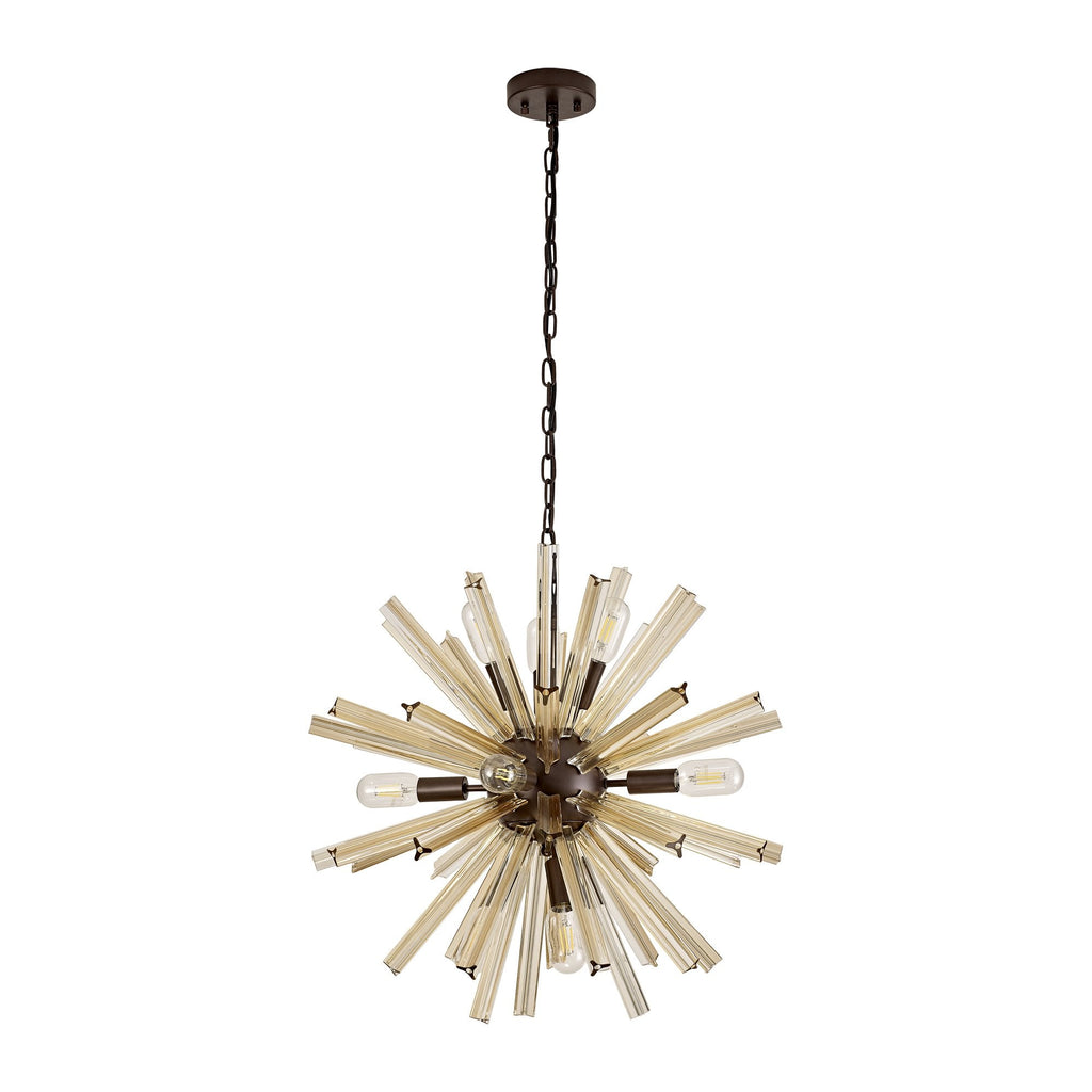 NL85149 Clover 10 Light Round Pendant Brown Oxide / Champagne Gold Glass